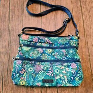 Sakroots Floral Print Adjustable Crossbody Bag With Multiple Zipper Pockets & Na